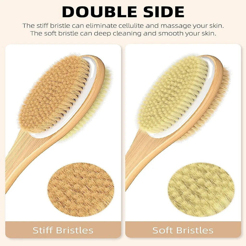 Back Scrubber for Shower, Long Handle Soft and Stiff Bristles Shower Brush, Dry Brushing Wet Exfoliation for Shower