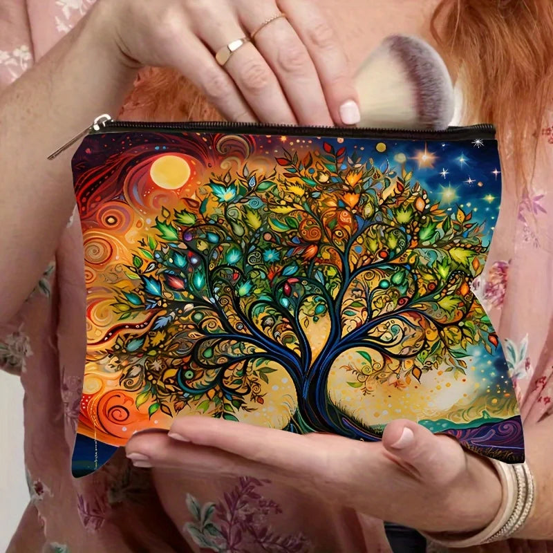 A Tree of Life Makeup Bag - Cute multifunctional zipper pouch for women, jewelry storage bag