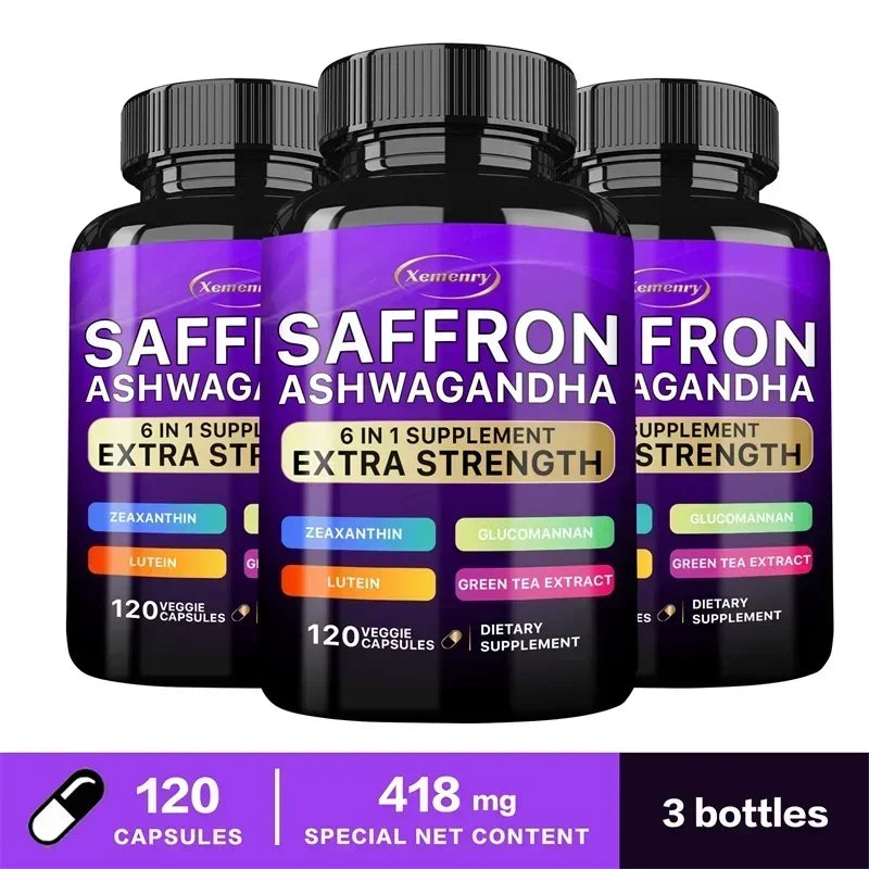 Saffron Ashwagandha Supplement - Promotes Healthy Sleep, Enhances Energy, Improves Mood, and Improves Absorption Vegan