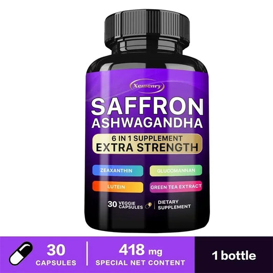 Saffron Ashwagandha Supplement - Promotes Healthy Sleep, Enhances Energy, Improves Mood, and Improves Absorption Vegan