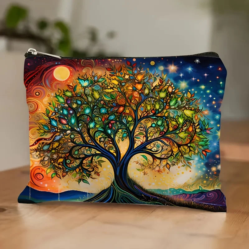 A Tree of Life Makeup Bag - Cute multifunctional zipper pouch for women, jewelry storage bag
