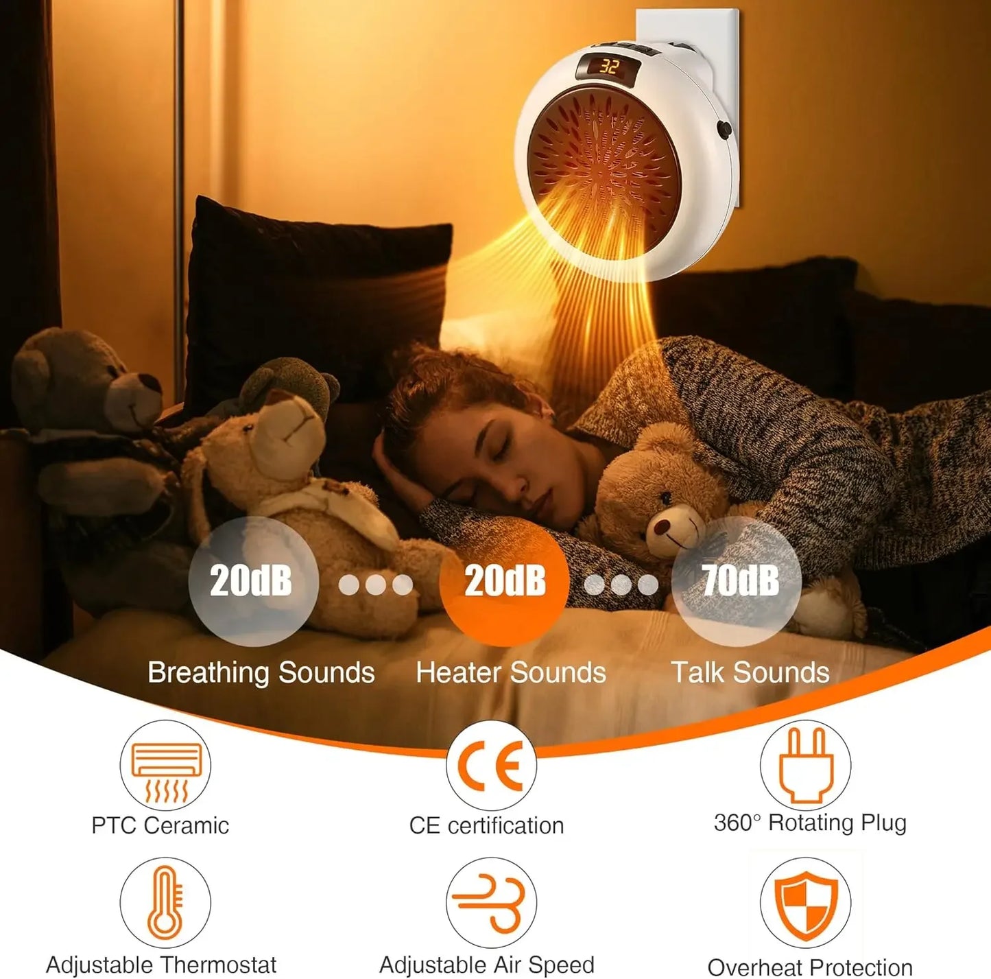 Mini Electric Heater Portable Hot Air Fan Household Desktop Heater Wall Mounted Round Home Appliances Safety Winter Heater