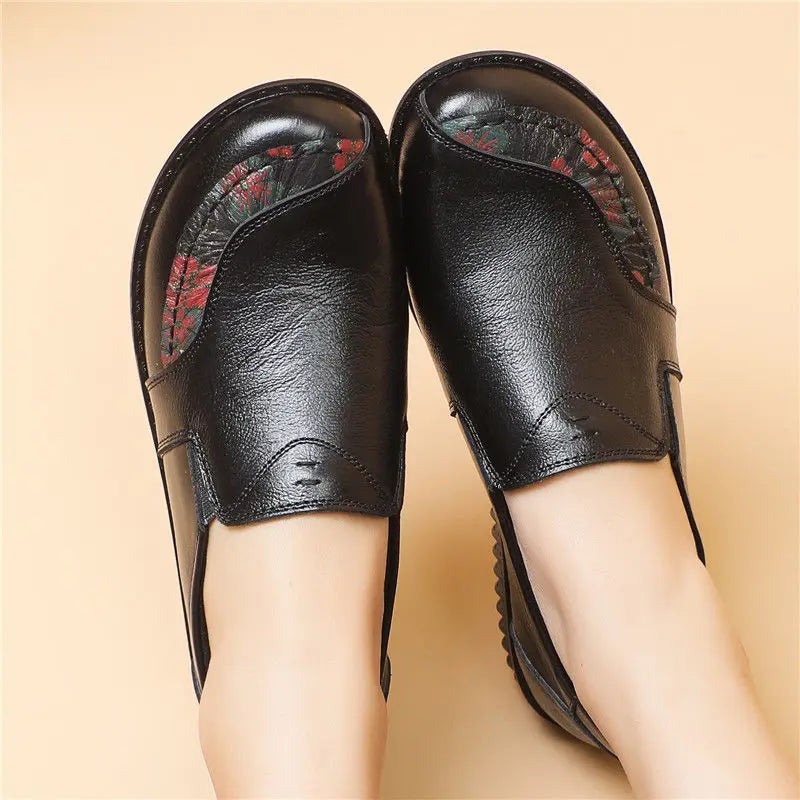 Soft Real Leather Shoes Women's Vintage Loafer Mother Cozy Ballet Flats Slip On Shoes Woman Handmade Moccasins Nurse Work Shoes