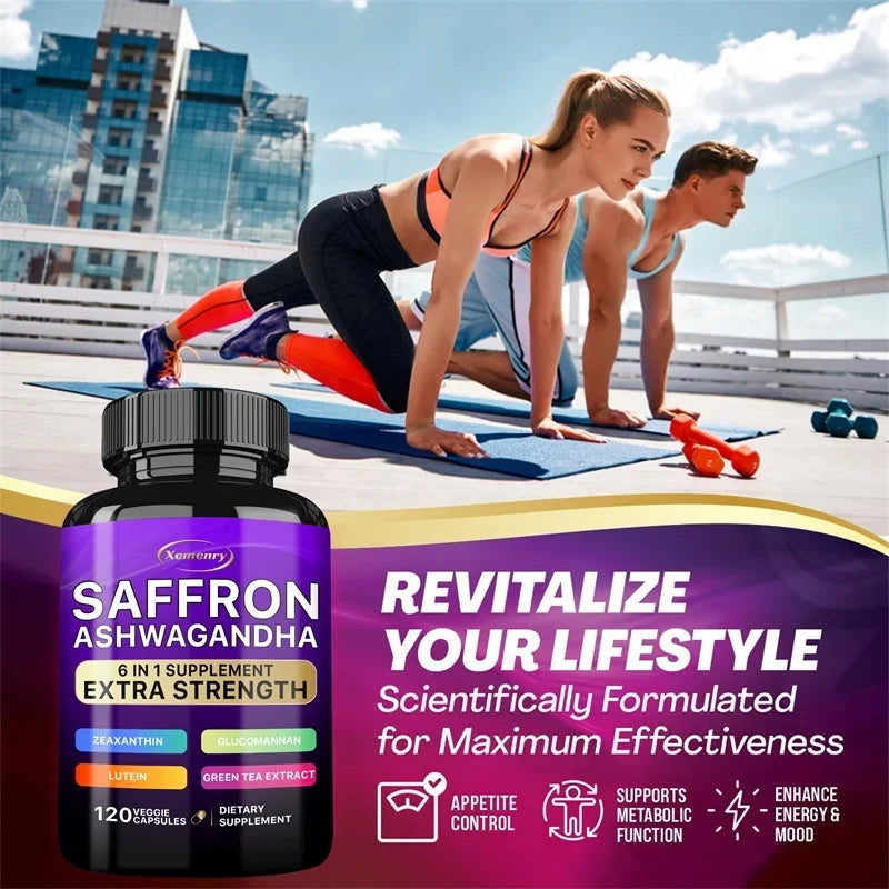 Saffron Ashwagandha Supplement - Promotes Healthy Sleep, Enhances Energy, Improves Mood, and Improves Absorption Vegan