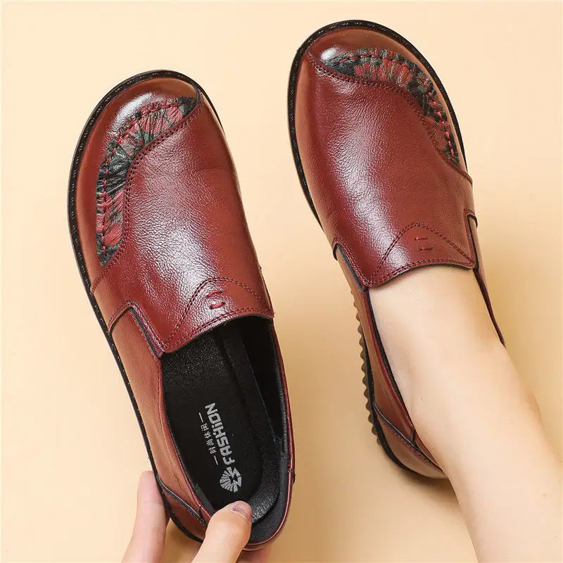 Soft Real Leather Shoes Women's Vintage Loafer Mother Cozy Ballet Flats Slip On Shoes Woman Handmade Moccasins Nurse Work Shoes