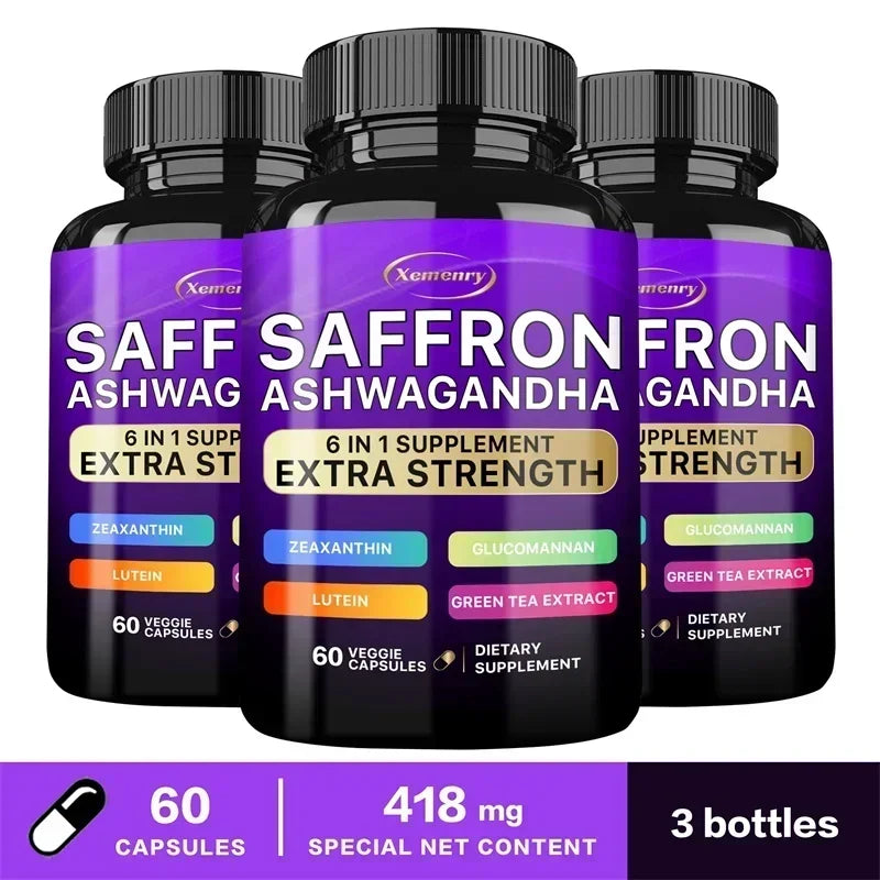 Saffron Ashwagandha Supplement - Promotes Healthy Sleep, Enhances Energy, Improves Mood, and Improves Absorption Vegan