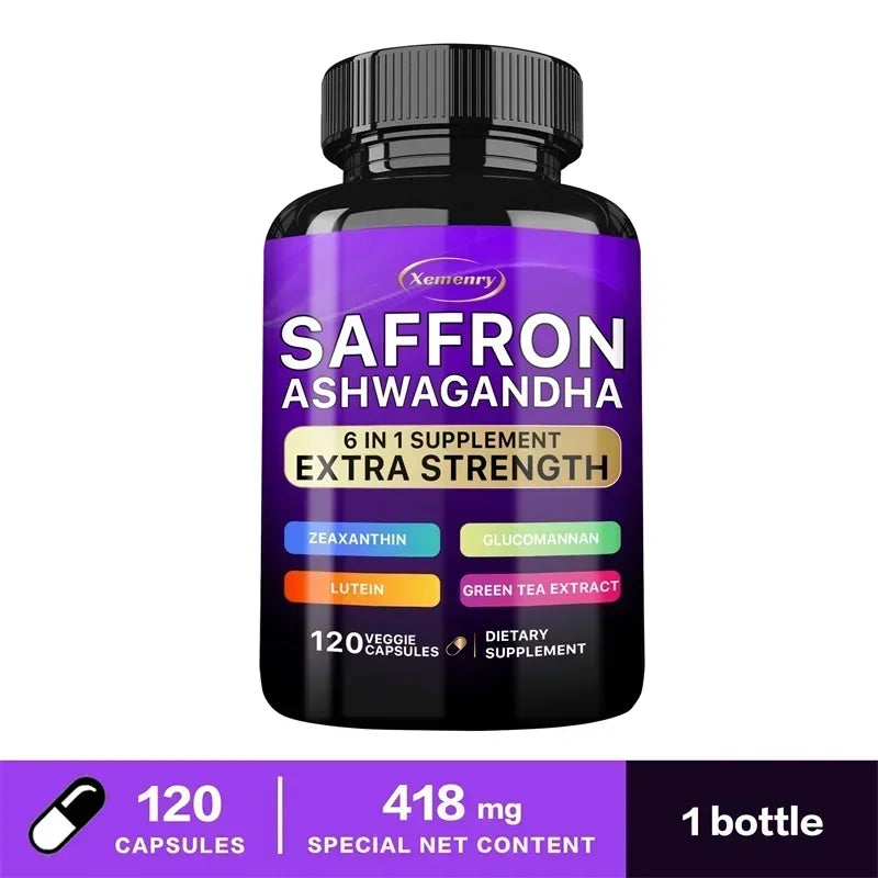 Saffron Ashwagandha Supplement - Promotes Healthy Sleep, Enhances Energy, Improves Mood, and Improves Absorption Vegan
