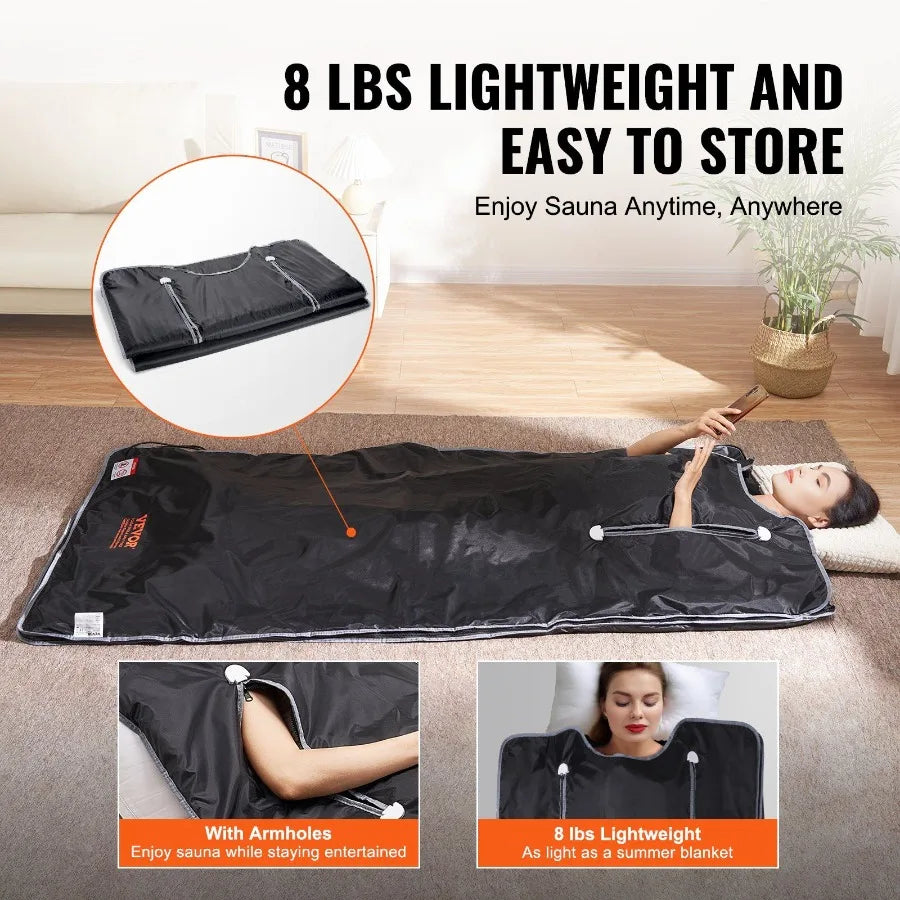 Sauna Blanket for Detoxification Portable Far Infrared Sauna for Home Oxford Sauna Bag w Arm Holes Carbon Fiber Heating 16 Lev