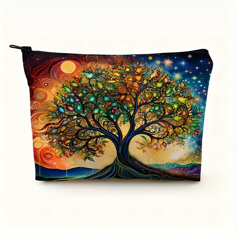 A Tree of Life Makeup Bag - Cute multifunctional zipper pouch for women, jewelry storage bag