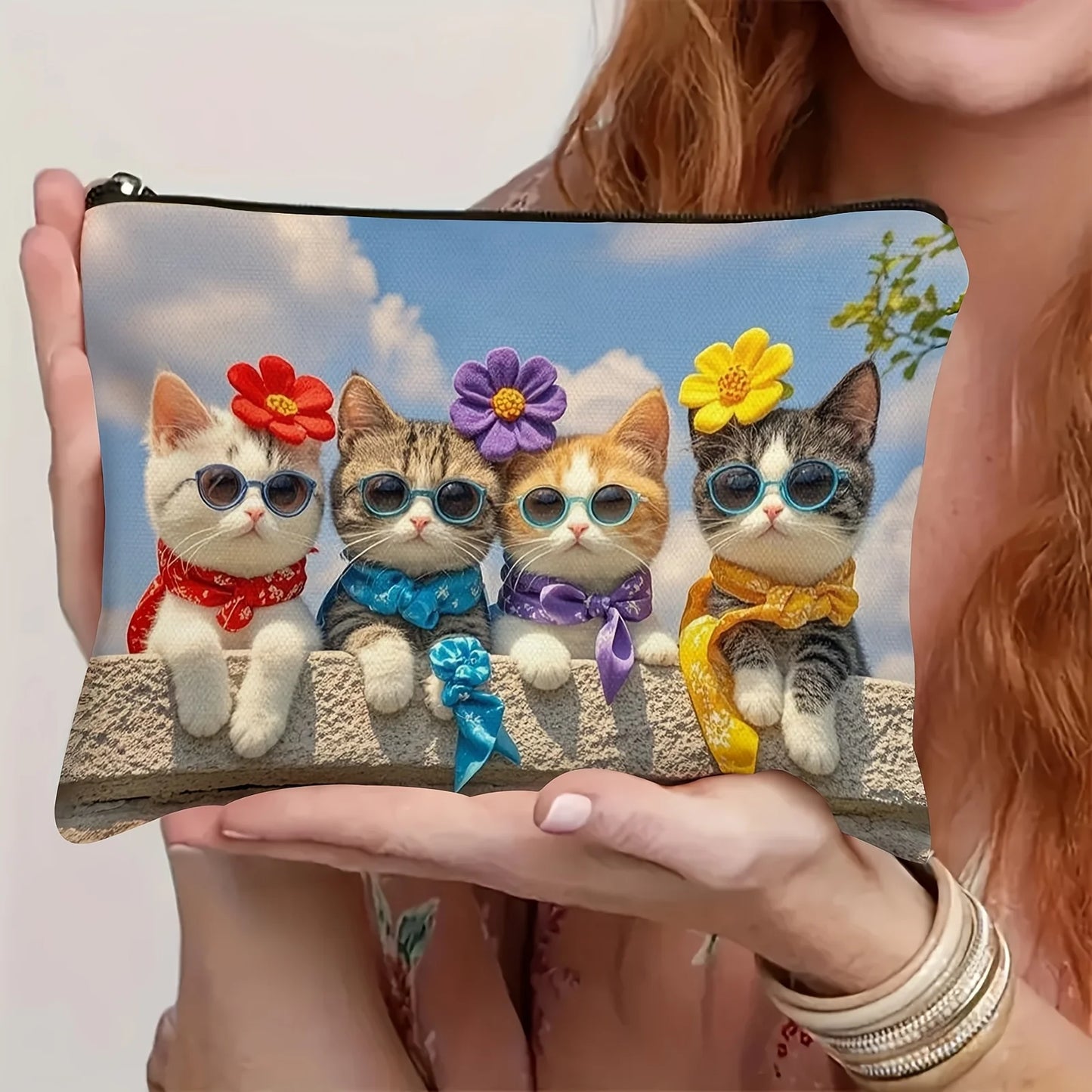 A cat makeup bag - cute multifunctional zipper pouch for women, jewelry storage bag