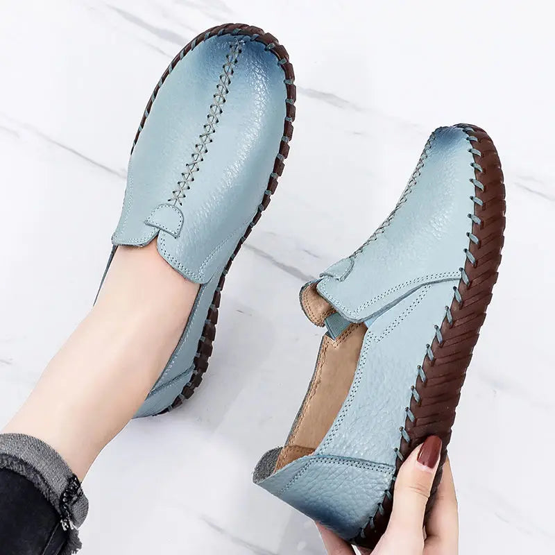 Soft Real Leather Shoes Women's Vintage Loafer Mother Cozy Ballet Flats Slip On Shoes Woman Handmade Moccasins Nurse Work Shoes