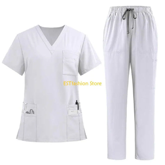 Y5GC Scrub Sets for Woman Essential Jogger Scrub Set Nursing Uniform Stretch V-Neck Top & Drawstring Cargo Pants