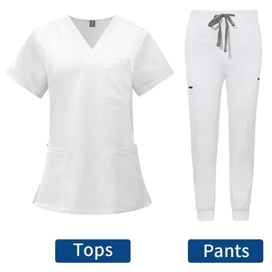 Scrubs Uniform Suit Short Sleeve V-neck Tops+jogger Pants Set Nursing Uniform Women Multicolor Pet Doctor Scrub Medical Workwear