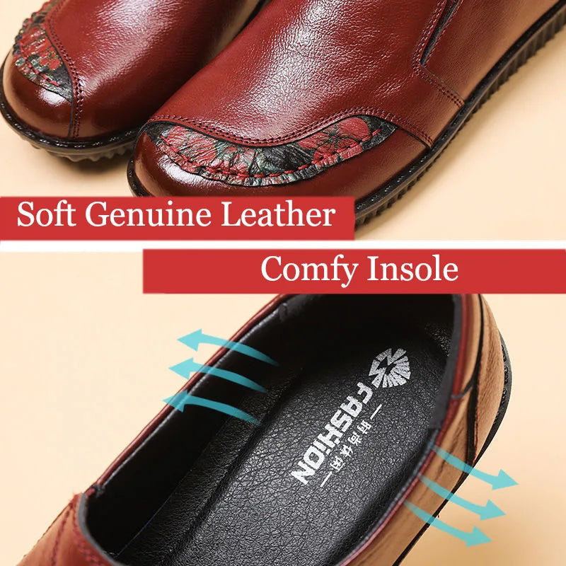 Soft Real Leather Shoes Women's Vintage Loafer Mother Cozy Ballet Flats Slip On Shoes Woman Handmade Moccasins Nurse Work Shoes