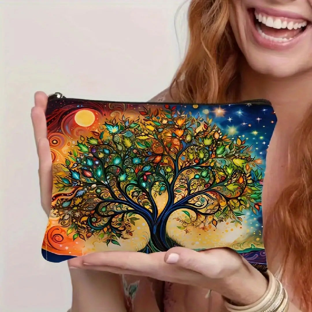 A Tree of Life Makeup Bag - Cute multifunctional zipper pouch for women, jewelry storage bag