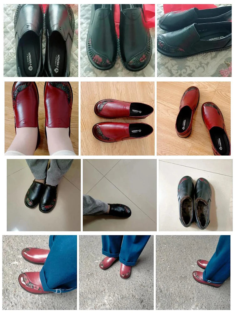 Soft Real Leather Shoes Women's Vintage Loafer Mother Cozy Ballet Flats Slip On Shoes Woman Handmade Moccasins Nurse Work Shoes