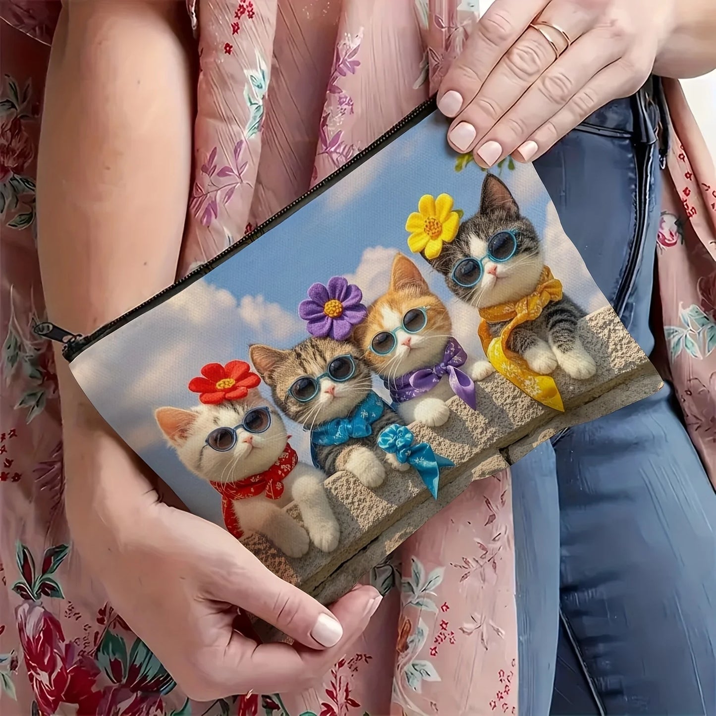 A cat makeup bag - cute multifunctional zipper pouch for women, jewelry storage bag