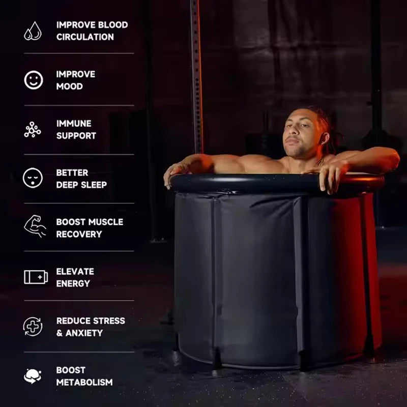 Custom Wholesale Price Portable Sports 75*75cm Black Therapy Ice Bath Cold Plunge Inflatable Ice Tub With Top Insulation Lid