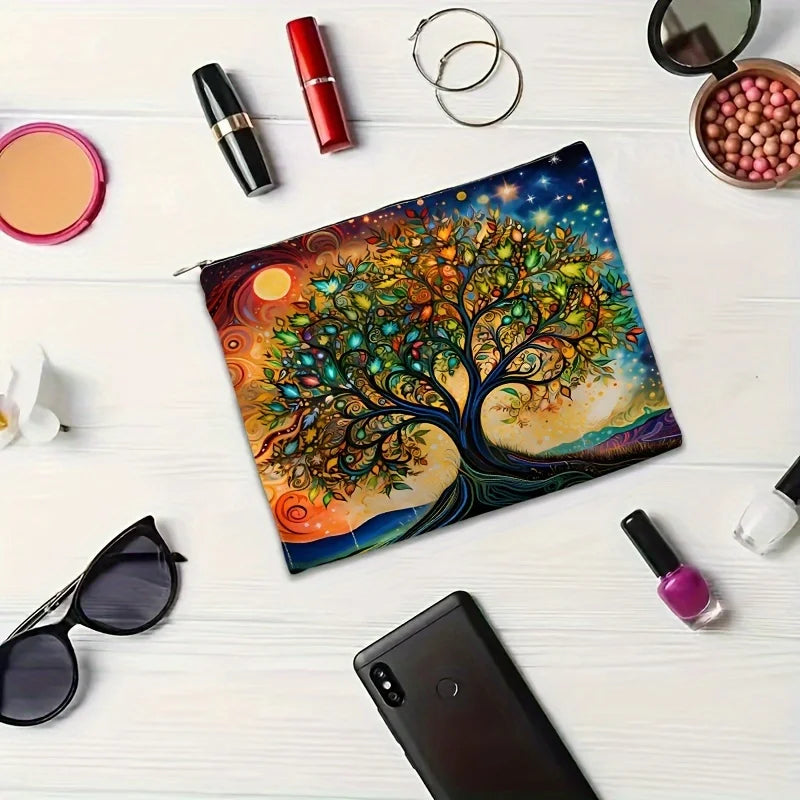 A Tree of Life Makeup Bag - Cute multifunctional zipper pouch for women, jewelry storage bag