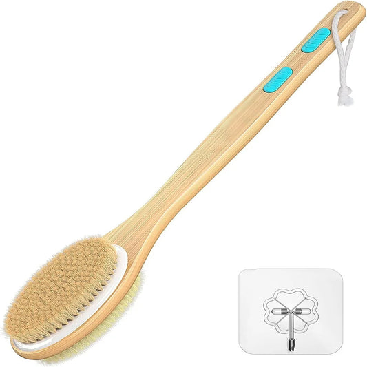 Back Scrubber for Shower, Long Handle Soft and Stiff Bristles Shower Brush, Dry Brushing Wet Exfoliation for Shower