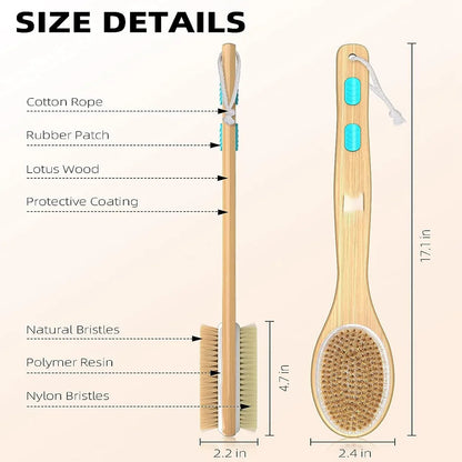 Back Scrubber for Shower, Long Handle Soft and Stiff Bristles Shower Brush, Dry Brushing Wet Exfoliation for Shower