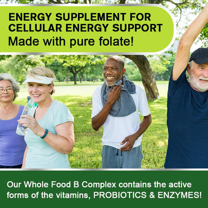 BEWORTHS Vitamin B Complex Capsules B1,B2,B3,B5,B6,B7,B12 Whole Food Supplement for Stress, Energy and Immune Support Non-GMO