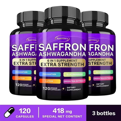 Saffron Ashwagandha Supplement - Promotes Healthy Sleep, Enhances Energy, Improves Mood, and Improves Absorption Vegan