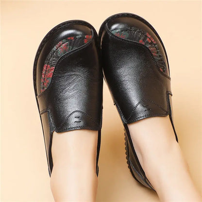 Soft Real Leather Shoes Women's Vintage Loafer Mother Cozy Ballet Flats Slip On Shoes Woman Handmade Moccasins Nurse Work Shoes