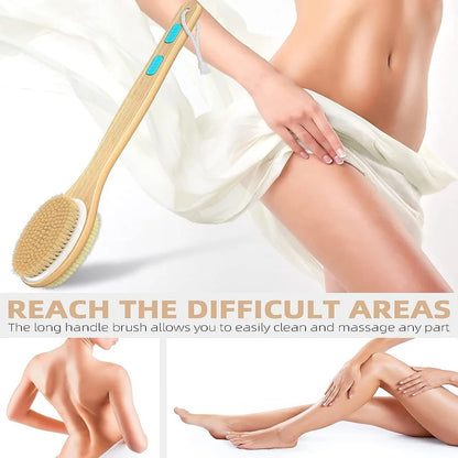 Back Scrubber for Shower, Long Handle Soft and Stiff Bristles Shower Brush, Dry Brushing Wet Exfoliation for Shower
