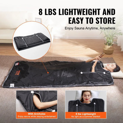 Sauna Blanket for Detoxification Portable Far Infrared Sauna for Home Oxford Sauna Bag w Arm Holes Carbon Fiber Heating 16 Lev