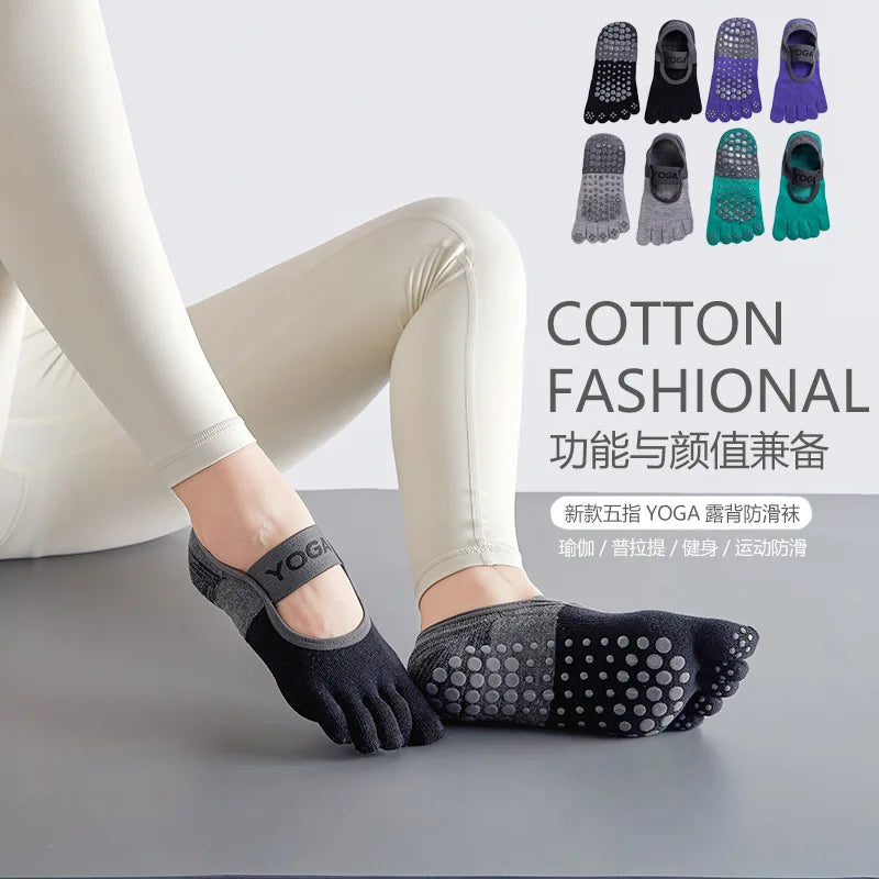New backless Yoga socksnon-slip five-toe socks  Pilates Sports Fitness Toe Separator Socks for Women