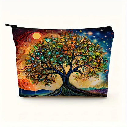A Tree of Life Makeup Bag - Cute multifunctional zipper pouch for women, jewelry storage bag