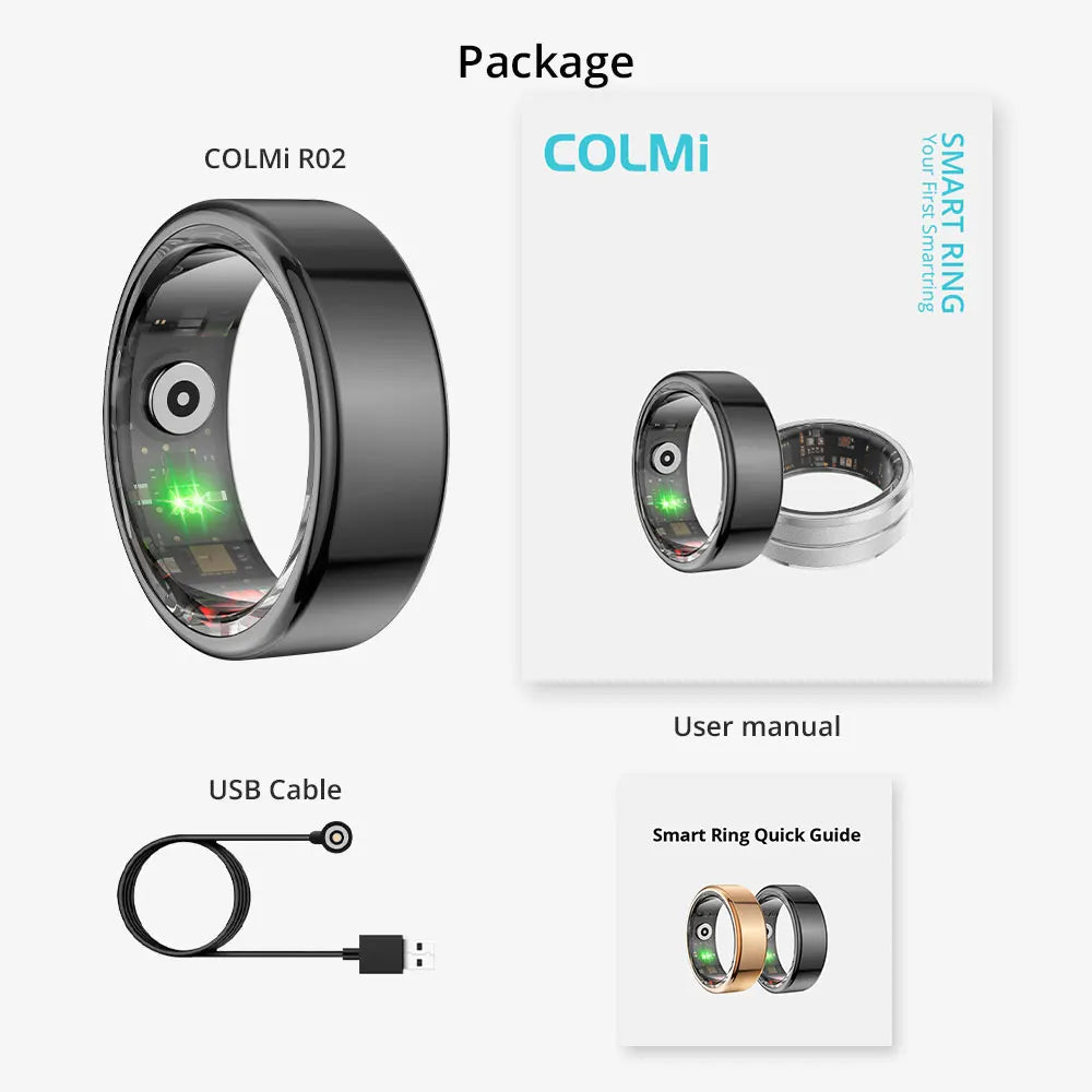 [2024 ] COLMI R02 Smart Ring Military Grade Titanium Steel Shell Health Monitoring IP68 & 5ATM Waterproof Multi-sport Modes