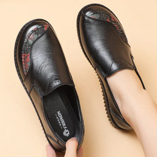 Soft Real Leather Shoes Women's Vintage Loafer Mother Cozy Ballet Flats Slip On Shoes Woman Handmade Moccasins Nurse Work Shoes