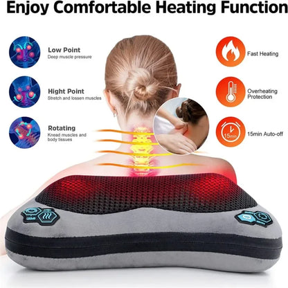 Massage Cushion Heat Relax Neck Massage Back Shiatsu Massager Portable 4 Roller Electric 3D Massager Pillow for Home Office Auto