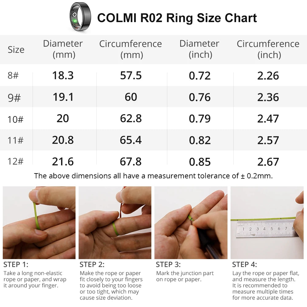 [2024 ] COLMI R02 Smart Ring Military Grade Titanium Steel Shell Health Monitoring IP68 & 5ATM Waterproof Multi-sport Modes