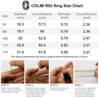 [2024 ] COLMI R02 Smart Ring Military Grade Titanium Steel Shell Health Monitoring IP68 & 5ATM Waterproof Multi-sport Modes