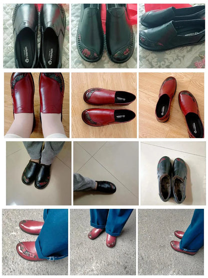 Soft Real Leather Shoes Women's Vintage Loafer Mother Cozy Ballet Flats Slip On Shoes Woman Handmade Moccasins Nurse Work Shoes